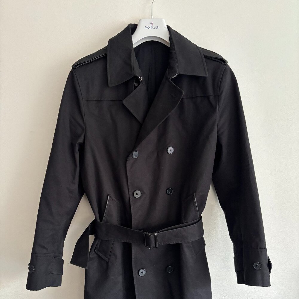 $900 Sandro Double Breasted Belted Black Cotton Short Trench Coat/Jacket -Medium